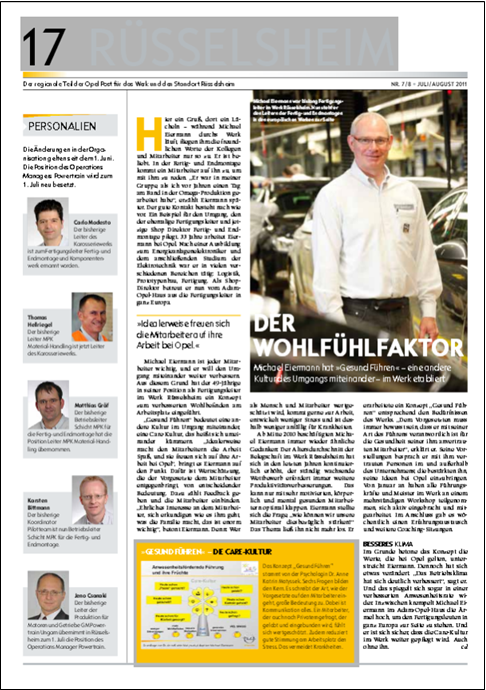 Fehlzeiten-Training: Referenz aus der OPEL-Zeitschrift
