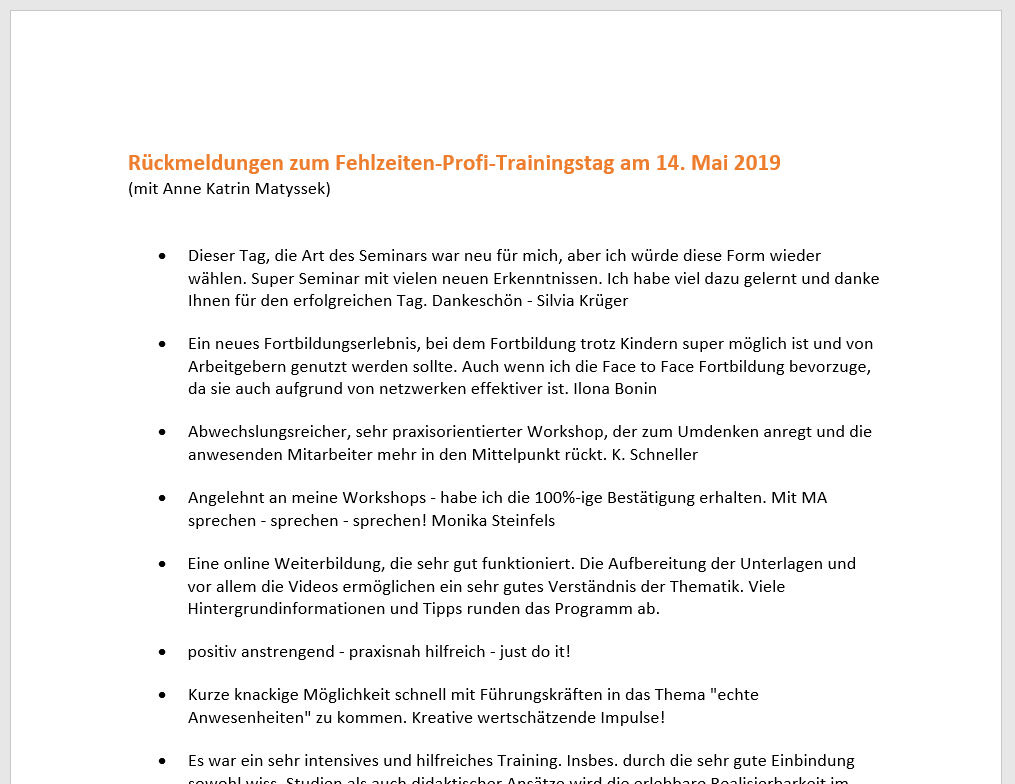 Stimmen zum Fehlzeiten-Training