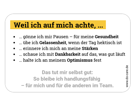 SelfCare-CareCard: Weil ich auf mich achte